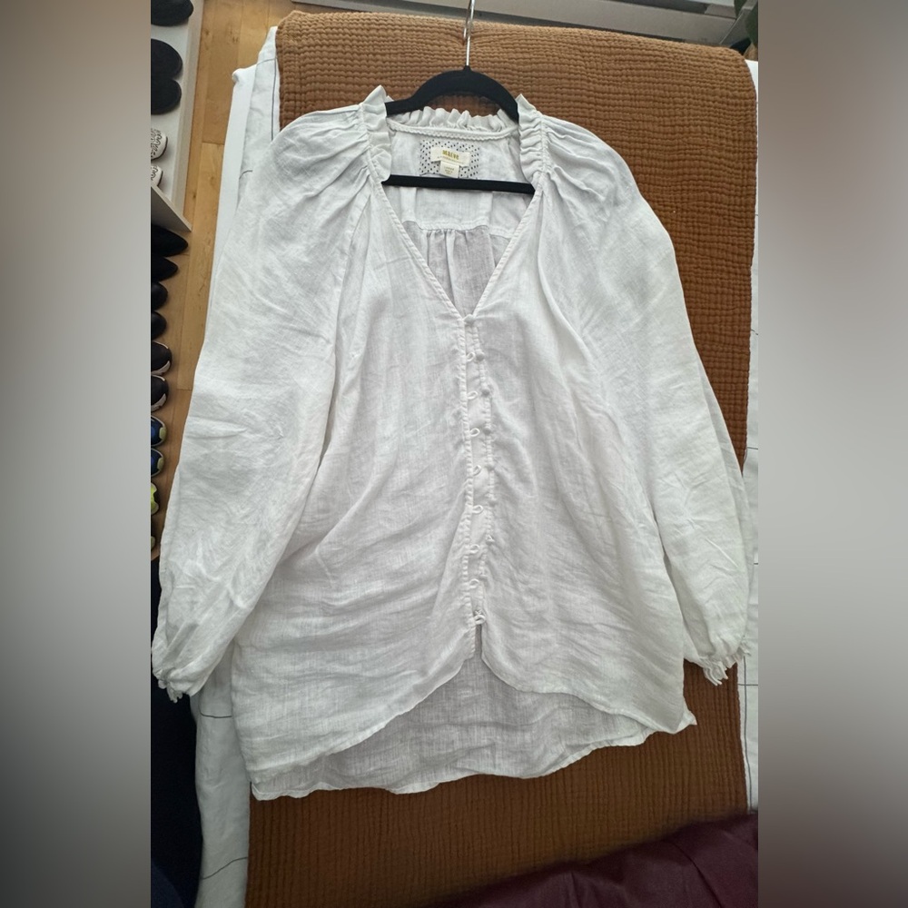 Anthropologie White Blouse with Button Detail